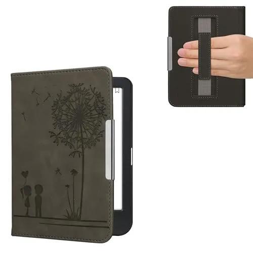 kwmobile Klapphülle kompatibel mit Kobo Clara BW/Clara Colour/Tolino Shine (5) / Shine Color - Hülle aus Kunstleder für eReader - mit Handschlaufe - Pusteblume Love Grau