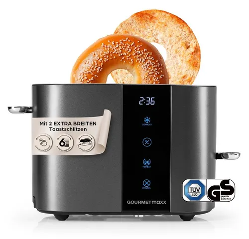 GOURMETmaxx Toaster 2 Scheiben mit Touch-Display - Modischer Toaster für 2 Scheiben, 800 W Leistung, 6 Bräunungsgrade und integrierter Brötchenaufsatz – für perfekt gerösteten Toast und einfache Reinigung.