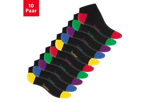 Footstar Damen und Herren Sneaker Socken (10 Paar) mit abgesetzter Ferse und Spitze - Schwarz 35-38