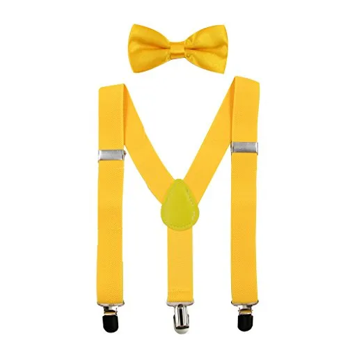 HANERDUN Unisex Hosenträger mit Fliege für Jungen und Mädchen, Befestigung mit drei Kleiderclipse am Hosenbund möglich