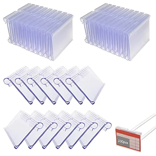 GZLCEU 100 Stück Etikettenhalter, PVC Preisschildhalter Transparent Kunststoff Wiederverwendbar für Große Einkaufszentren Supermärkte Kleine Geschäfte
