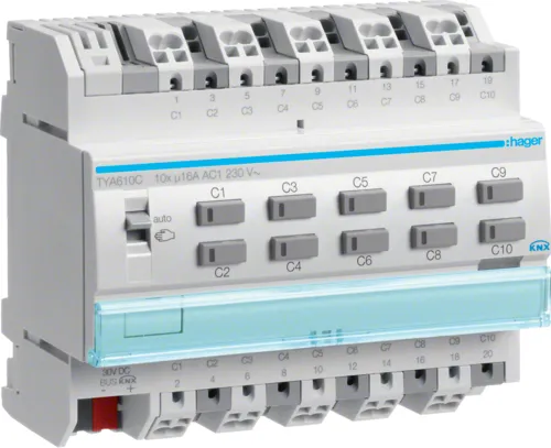 Hager KNX Schalt- / Jalousieausgang 10fach, 16A TYA610C