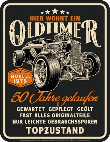 Deko Blechschild als Geschenk zum 50. Geburtstag: Oldtimer Modell 1976 in Topzustand