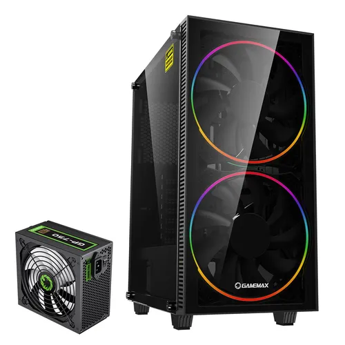 GAMEMAX Gaming-Gehäuse Black Hole Midi-Tower mit RGB und 750W Netzteil