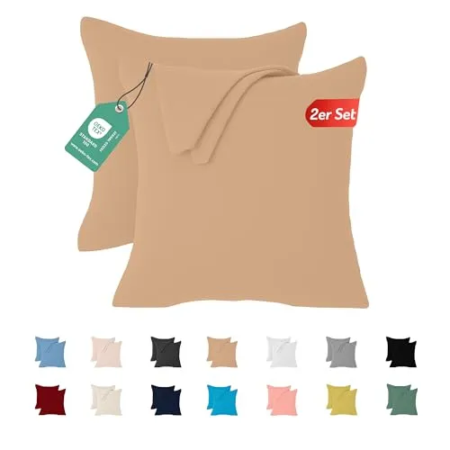 livessa 2er Set Kissenbezug 40x40 aus%100 Baumwolle Jersey Stoff, Kissenbezüge, 40x40 mit Reißverschluss, Kopfkissenbezug 40x40 cm, Kissenhülle, atmungsaktiv, Oeko-Tex Zertifiziert, Pillow Cover