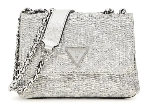 Guess Mini Compound Convertible Flap Bag - Silberfarben - Stylische Umhängetasche aus hochwertigem Material, mit verstellbarem Schulterriemen und elegantem Magnetverschluss - perfekt für jedes Outfit.