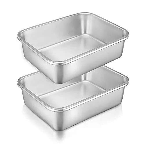 Homikit Auflaufform Set, 2 Stück Edelstahl Rechteckig Kuchenform Backform Ofenform Klein, 27 x 21 x 8 cm, Perfekt für Lasagne/Mäser/Brownie, Schwerlast & Spülmaschinengeeignet