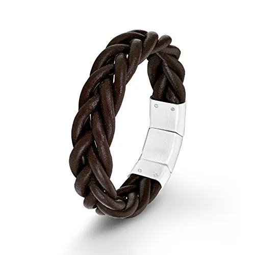 s.Oliver Armband 9025497 - Edelstahlarmband für Herren aus braunem Leder und Edelstahl, mit magnetischem Verschluss und verlängerbarer Länge bis 22 cm - ideal für stilvolle Outfits.