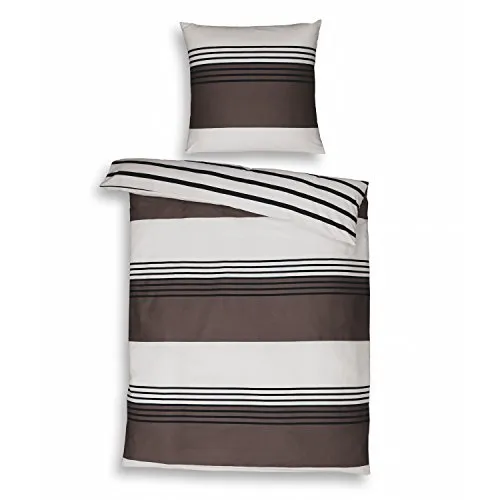 Janine Mako Satin Bettwäsche braun anthrazit 200 x 220 cm + 2 x 80 x 80 cm feinfädige Wendebettwäsche