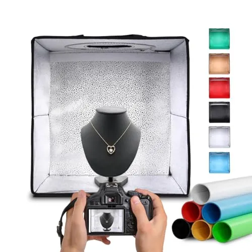 NK Mini Photobox Fotostudio Set (30x30cm) - Lichtzelt, 3 LED-Lichttemperaturen, 10-Fach einstellbare Helligkeit, RA90, Kleine Produkte Schmuck, Tragegriff (6 Farbhintergründe)