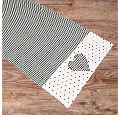 matches21 HOME & HOBBY Tischdecke Tischläufer LISE Herz Landhausstil grün, 100 % Baumwolle, in 40x100 cm (1-tlg), Pflegeleicht waschbar bis 30° Grad