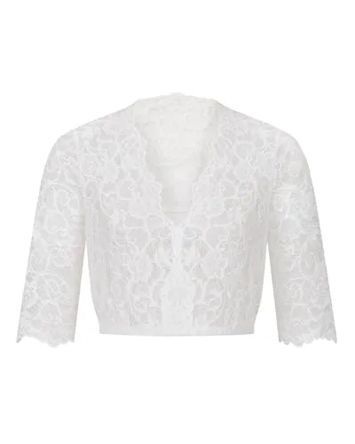 Nübler Damen Dirndlbluse GEA I Größe 34 I Elegante Spitzenbluse mit V-Ausschnitt