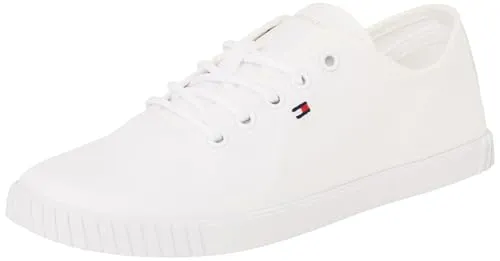 Tommy Hilfiger Damen Cupsole Sneaker Canvas Lace Up Elegant, Weiß (White), 39 - Damen-Sneaker aus 60% recycelter Baumwolle, stilvolles Design mit aufgestickter Flag und optimaler Passform für jeden Anlass.