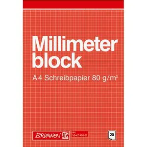 Brunnen Millimeterpapier 104747001, A4, 80g/qm, roter Druck, 20 Blatt