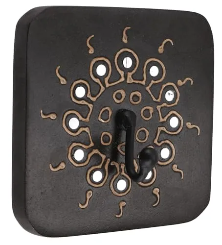 GURU SHOP Vintage Kleiderhaken, Garderobenhaken, Schlüsselbrett, Wandhaken `Bagru`-Sonne` - Braun, 10x10x1 cm