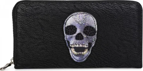styleBREAKER Geldbörse mit Totenkopf Applikation und Strass, umlaufender Reißverschluss, Portemonnaie, Damen 02040053
