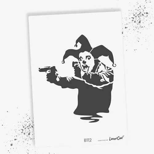 LaserCad Schablonen BANKSY Streetart (B112, Clown, DIN A6) Stencil für Graffiti, Airbrush, Kunst, Deko, zum Malen
