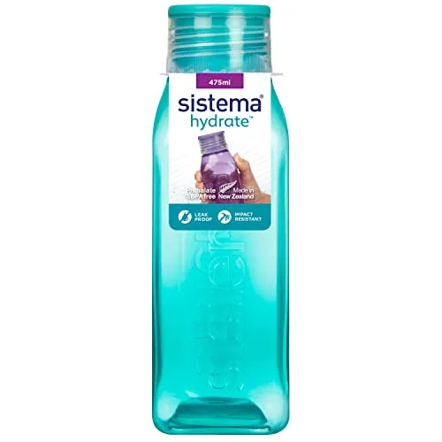 Sistema Retro Trinkflasche Viereckige | 475 ml | auslaufsichere Wasserflasche | BPA-Frei | gemischte Farben