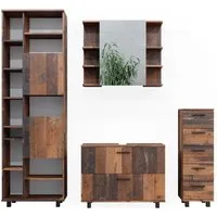 Vicco Badmöbelset Ilias Old Style - Badmöbel-Set mit melaminbeschichteter Oberfläche, ideal für leichtes Reinigen und viel Stauraum durch diverse Fächer und Ablageflächen.