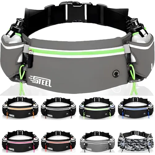 Laufgürtel, Hüfttasche, Sportgürtel mit weicher Flasche, wasserdicht, für Herren und Damen, für Smartphone, iPhone, Samsung Galaxy, bequem, Jogging, Fußball, Wandern (Grau (Grün))
