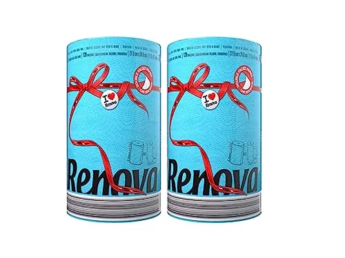 2er Pack Renova Küchenrollen - Küchenrolle Küchenpapier 2-lagig - Maxi Rolle - farbig - bunt - Papierrolle - Allzwecktücher - 2 Maxi Rolle = 6 Standard Rollen - Maxi 2x á 120 Blatt