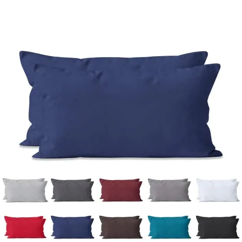 Hometex Premium Textiles 2-er Set Kissenhülle Baumwolle Renforcé | Doppelpack Kissenbezüge ca. 115 g/m² | Oeko-TEX®Standard 100 Kissen-Bezug mit Reißverschluss | 40x80 cm Navyblau