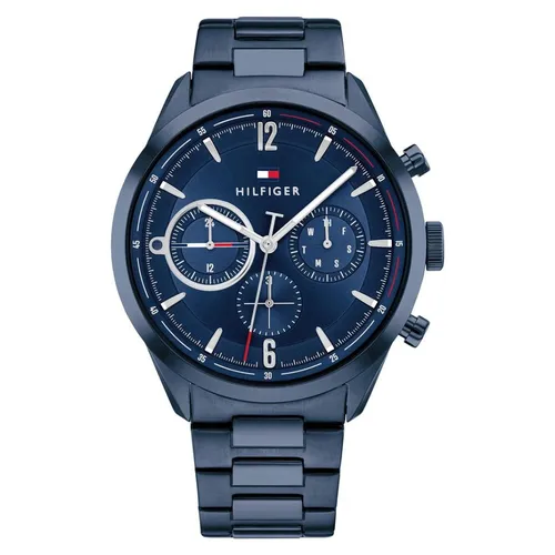 Tommy Hilfiger Multi Zifferblatt Quarz Uhr für Herren - 1791945 mit Blauem Edelstahlarmband - Armbanduhren für Herren mit multifunktionalem Quarz-Uhrwerk, wasserabweisend bis 5 bar, ideal für Alltag und Sport.