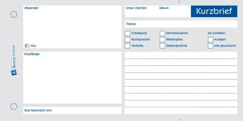 Avery Zweckform Formularblock Kurzbrief 1/3 A4 - 100 Blatt - Praktischer Formularblock für Kurzbriefe, 60 g/qm, mit Klebebindung und Mikroperforation. Ideal für Beschriftung mit Hand oder Schreibmaschine. Perfekt für den Bürobedarf.
