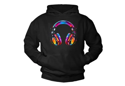 MAKAYA Kapuzenpullover mit Kopfhörer für Jungen Herren - Sportlicher Kapuzenpullover aus 80% Baumwolle, ideal für Musikliebhaber. Pflegeleicht und bequem, mit Kängurutasche und stylischem Print. Erhältlich in Schwarz und verschiedenen Größen.