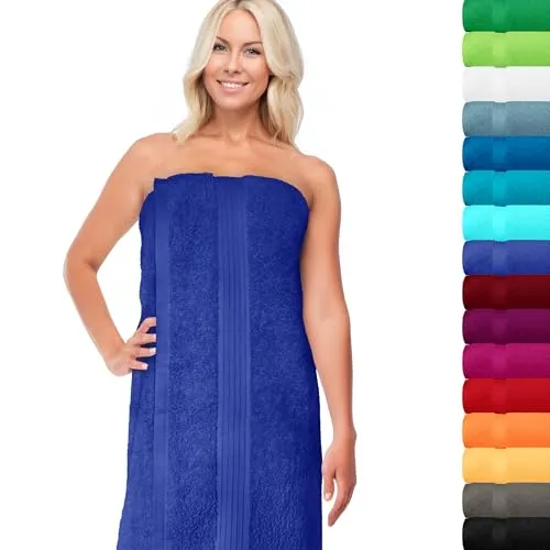 Lashuma Saunahandtuch 100x200 cm groß aus Baumwolle, Linz Badetuch XXL, Frottee Handtuch in Königs Blau für Wellness