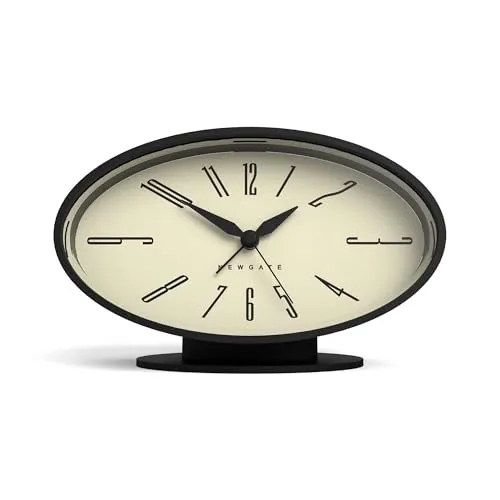 NEWGATE® Ronnie wecker | Ovales Retro Design | Schwarzes, weiches gummiertes Finish | Ideal für nachttisch, Schreibtisch oder Regal | Modernes Retro Accessoire für Schlafzimmer