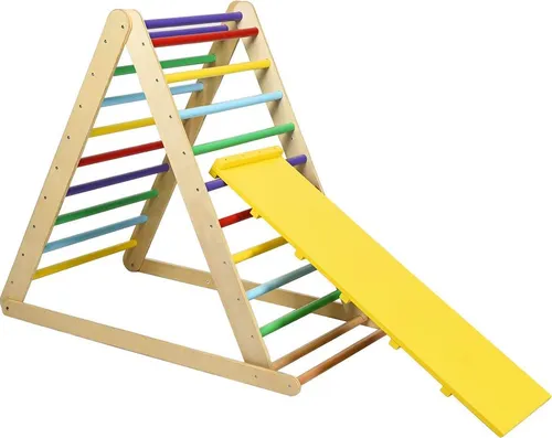 COSTWAY Kletterdreieck klappbar – Klettergerüst für Kleinkinder - Klettergerüst aus stabilem Holz, faltbar und mit schadstofffreier Farbe, ideal zur Förderung grobmotorischer Fähigkeiten und Selbstvertrauen von Kindern ab 3 Jahren.