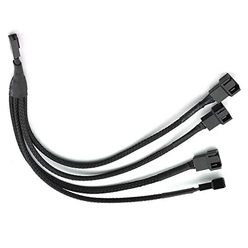 YieJoya 4 Pin PWM Lüfter Lüfterteiler Verlängerungskabel Splitter Kabel Lüfterkabel und Adapter, Stromkabel für Computer-PC-Lüfter 1 zu 4 Konverter, Schwarz Sleeved Geflochten 10 Zoll (1Pack)