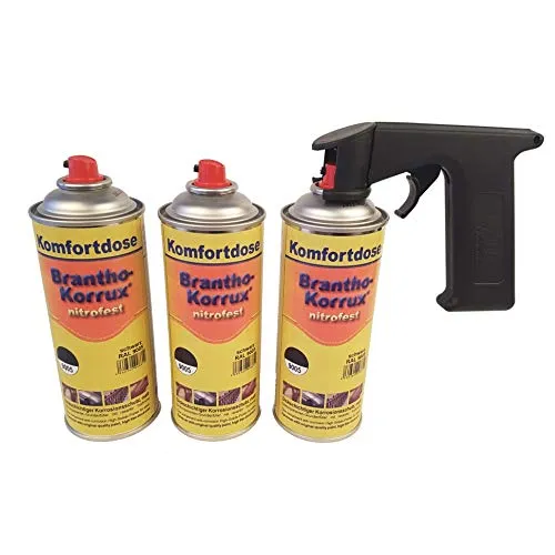 Brantho Korrux 3 x nitrofest schwarz 400ml Spraydose Rostschutz Metallschutzfarbe + Spraydosenhandgriff