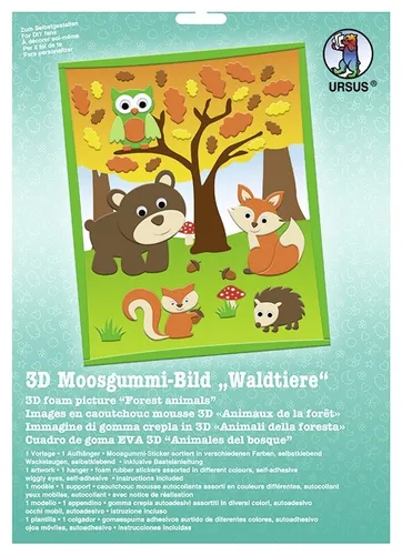 BASTELMAPPE MOOSGUMMI-BILD WALDTIERE 3D BASTELN NEU