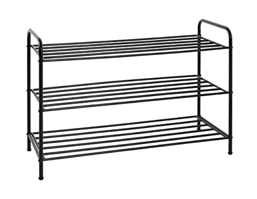 Haku-Möbel Schuhregal Barney 3 - Büroregal für bis zu 12 Paar Schuhe, mit robustem pulverbeschichtetem Stahlrohr in elegantem Schwarz und 3 praktischen Ebenen.