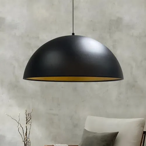 bamyum Lipeo Pendelleuchte Schwarz Ø50 cm - Industrielle Pendelleuchte aus Metall mit goldfarbener Innenseite, ideal für Esstische oder Küchen. Bringt modernen Stil und angenehmes Licht in Ihr Zuhause.