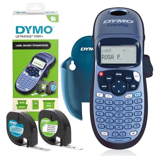 DYMO Hand-Beschriftungsgerät ''LetraTag PLUS'' - Drucker - Handlich und vielseitig, inkl. 1 Papierband und 1 Plastikband für kreative Beschriftungen zu Hause oder im Büro.