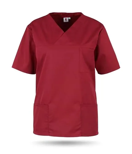 beb Basic Unisex Kasack Kurzarm Weinrot 3XL - Medizinische Berufsbekleidung, komfortabler Schlupfkasack mit spitzem Halsausschnitt und praktischen Taschen für optimalen Arbeitskomfort.