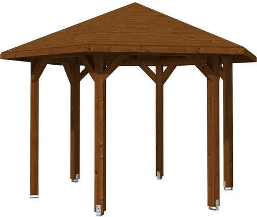 Pavillon SKAN HOLZ Nancy Gr. 2 Ø 420 cm - nußbaum - Pavillon & Pergolen: Robuster 6-eckiger Holzpavillon mit großzügigem Platzangebot, ideal für Gartenpartys und entspannte Stunden im Freien.