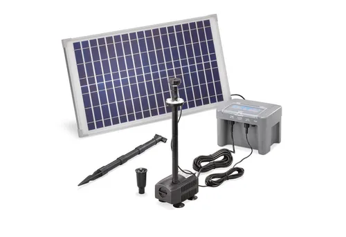 esotec Solar Teichpumpenset 25/650 LED mit proBatt Funktion - Gartenpumpen Komplettset mit innovativer proBatt Funktion: Solarbetriebene Pumpe mit Akkubox für kontinuierliche Wasserförderung und integrierte LED-Beleuchtung für stimmungsvolle Teichgestaltung.
