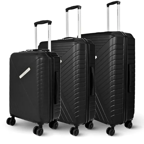 deluxe4home® 3 TLG. Hartschalenkofferset Schwarz - Koffer Set aus robuster ABS Hartschale mit 4 Rollen, ideal für stressfreies Reisen. Integriertes Zahlenschloss sorgt für Sicherheit Deiner Wertsachen.