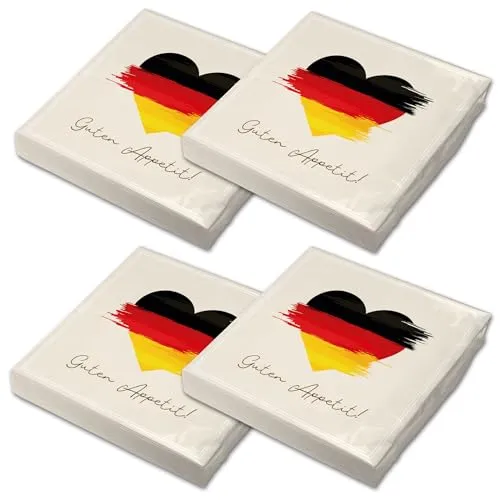 itenga 80x Servietten Deutschland Flagge Herz 30x30 cm 3-lagig – Guten Appetit – Papier-Servietten