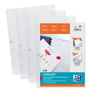OXFORD Prospekthüllen Vario Zipp DIN A4 glasklar glatt 0,08 mm, 10 St.