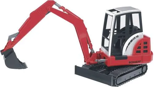 bruder Baufahrzeug Schaeff Minibagger HR16 - Fertigmodell - Spielzeug Fahrzeuge mit voll funktionsfähigem Baggerarm, abnehmbarer Schaufel und verstellbarem Räumschild für realistische Bauabenteuer.