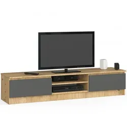 Raumhirsch Lowboard Eiche Artisan, Grau, 160x33x40 cm - Modernes TV-Lowboard aus Holzwerkstoff für stilvolle Wohnzimmergestaltung. Mit 2 Fächern und Soft-Close-Türen bietet es praktischen Stauraum für Ihre Geräte. Ideal für Fernseher bis 65 Zoll und mit durchdachter Kabelführung für ein aufgeräumtes Ambiente.