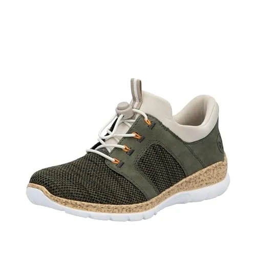 Rieker Sneaker Textil grün 40 EU - Freizeitsneaker in Moosgrün, aus leichtem Textil, ideal für den Alltag. Bequemes Schlupfdesign mit 3,5 cm Blockabsatz für optimalen Tragekomfort.