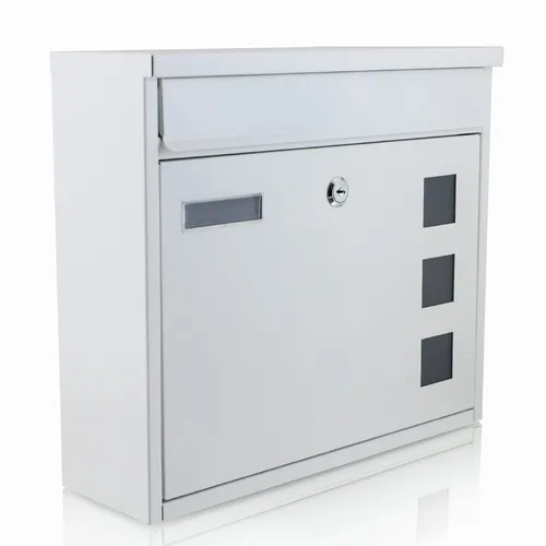 BITUXX Briefkasten Fronteinwurf mit Quadratfenster - Weiß MS-16056 - Praktischer und abschließbarer Briefkasten in Weiß, ideal für Unternehmen dank großem Fassungsvermögen. Inklusive Befestigungsmaterial und zwei Schlüsseln.