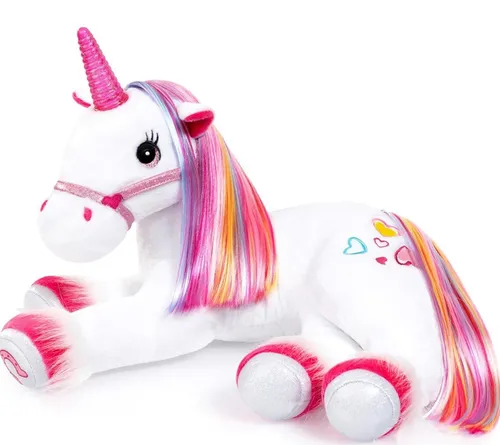 Bayer Design Plüsch Einhorn mit Licht und Sound - Kuscheltier mit regenbogenfarbener Mähne, Lichteffekten und Feen-Geräuschen. Ideal zum Schmusen und Liebhaben, perfekt für kleine Träumer.