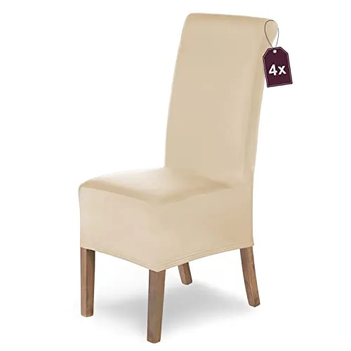 SCHEFFLER-Home Stuhlhussen 4er Set Lena Creme - Elastische und Langlebige Hussen für Stühle, Robustes Freischwinger Set, Stretch, Waschbar